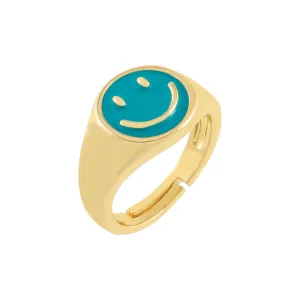 Neon Enamel Smiley Face Adjustable Ring