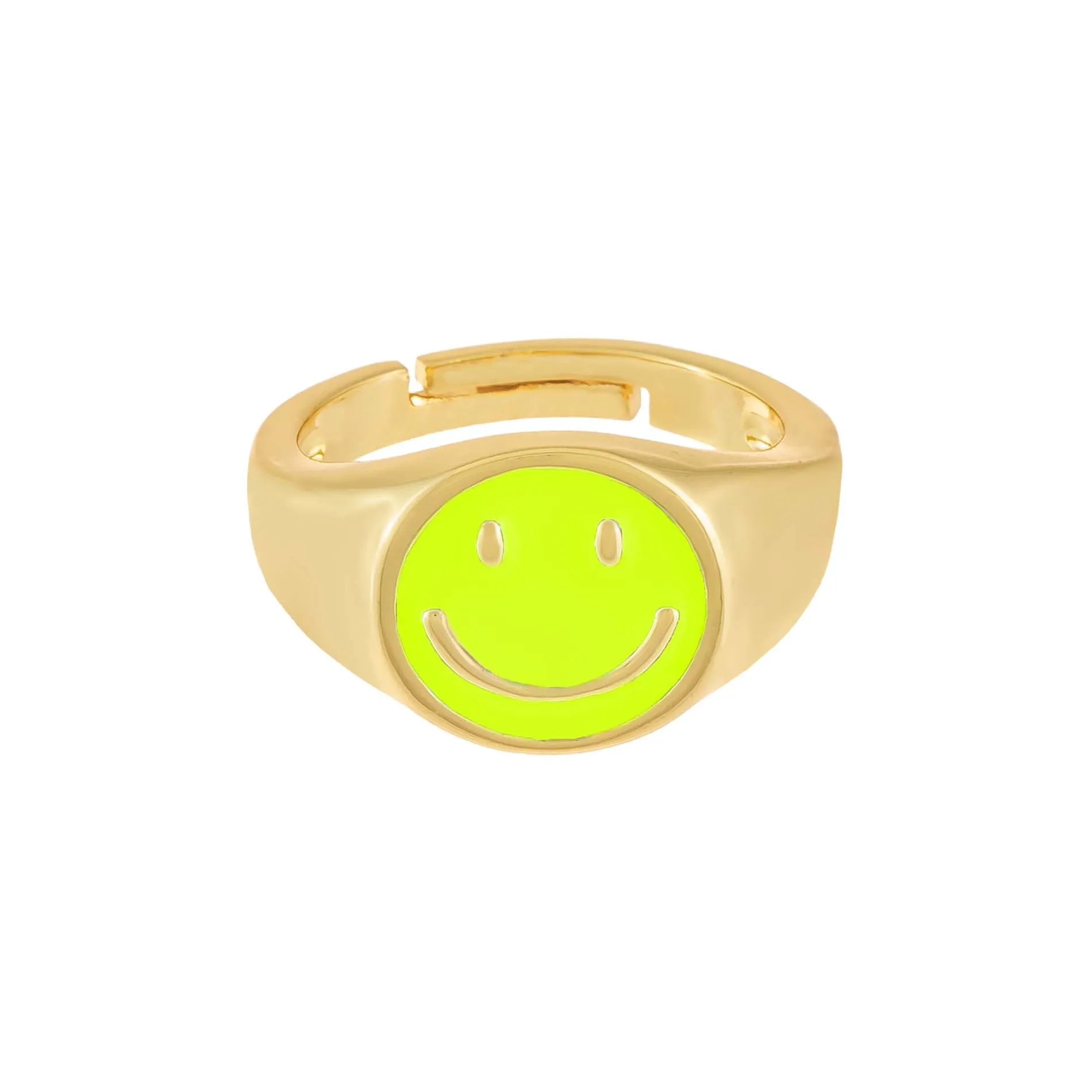 Neon Enamel Smiley Face Adjustable Ring