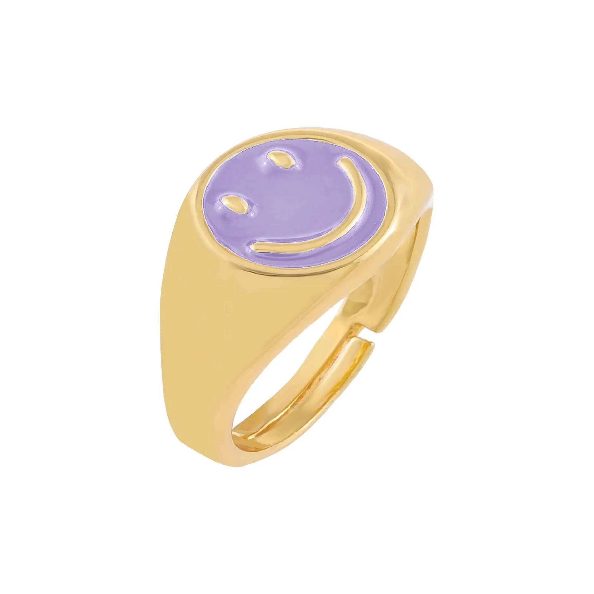 Neon Enamel Smiley Face Adjustable Ring