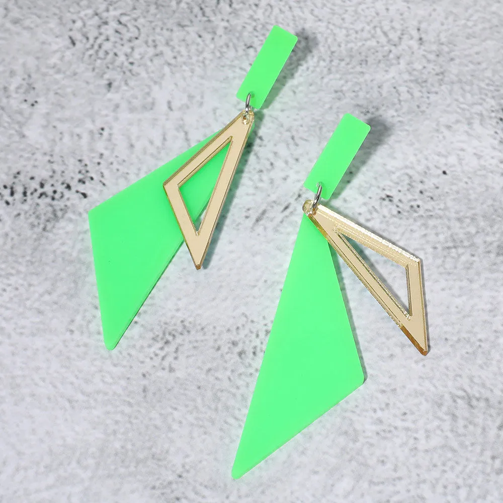 Neon Green Acrylic Geometric Fun Fashion Dangle Earrings |  653800