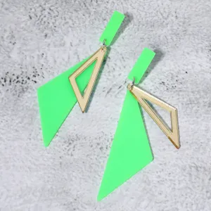 Neon Green Acrylic Geometric Fun Fashion Dangle Earrings |  653800