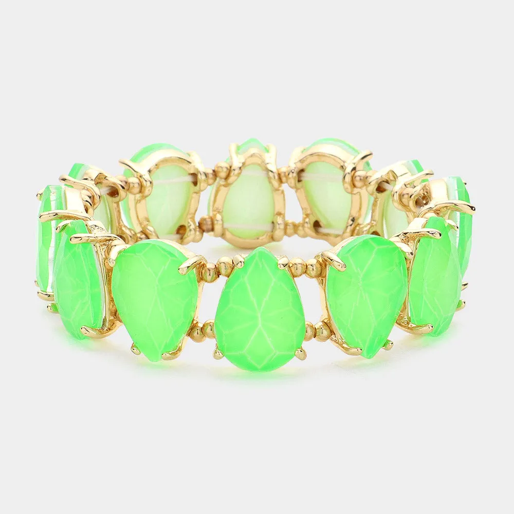 Neon Green Teardrop Fun Fashion Stretch Bracelet | Outfit of Choice Jewelry | 628988