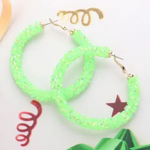 Neon Lime Green Beaded Fun Fashion Hoop Earrings | 2.5" |  634447
