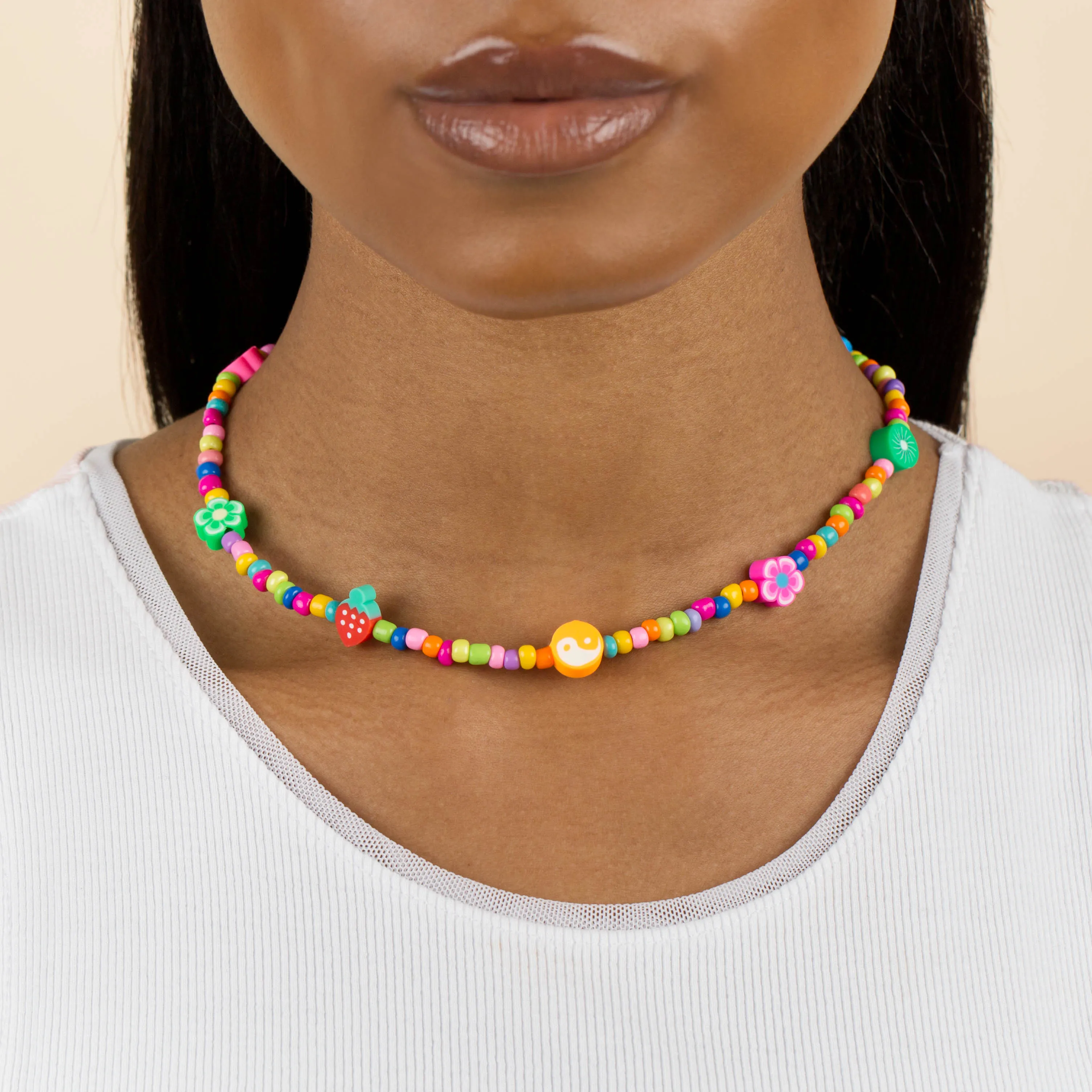 Neon Multi Charm Beaded Necklace