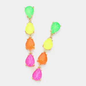 Neon Multi-Color Multi Teardrop Dangle Fun Fashion Pageant Earrings | Headshot Earrings |  622801