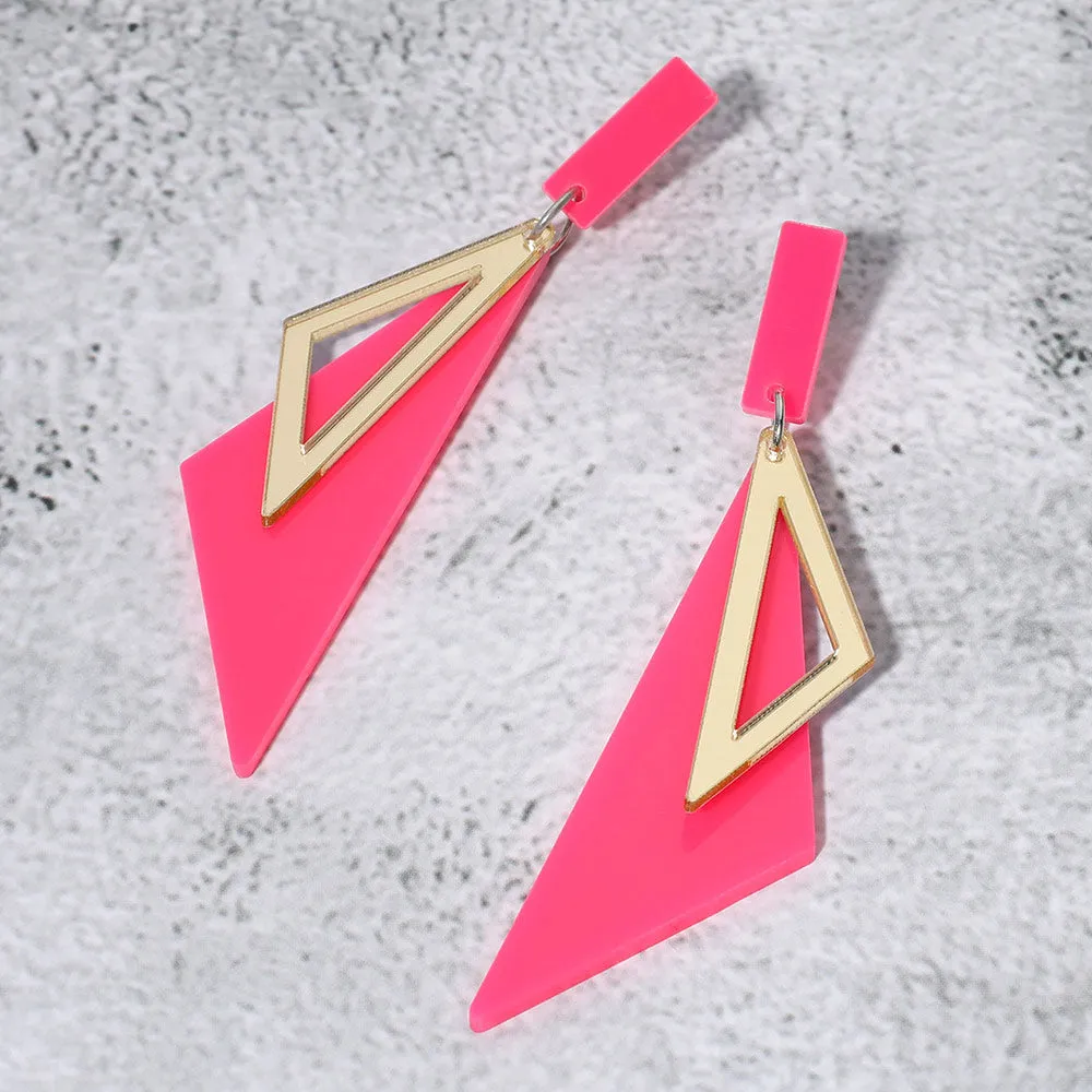 Neon Pink Acrylic Geometric Fun Fashion Dangle Earrings |  653803