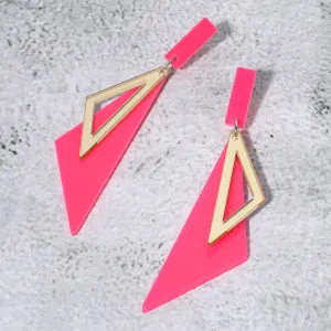 Neon Pink Acrylic Geometric Fun Fashion Dangle Earrings |  653803