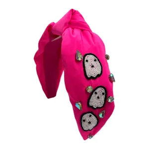Neon Pink Rhinestone Ghost Knot Headband