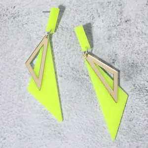 Neon Yellow Acrylic Geometric Fun Fashion Dangle Earrings |  653801
