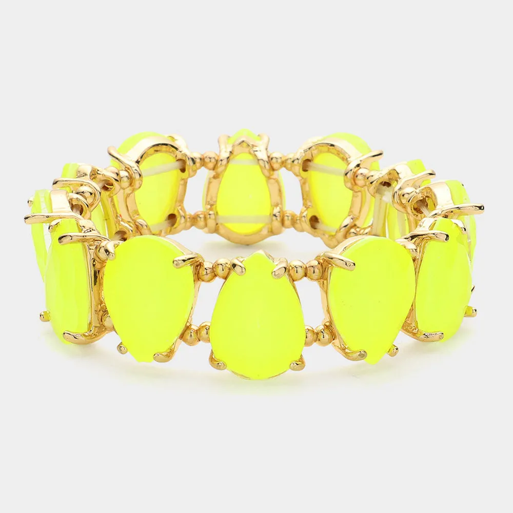 Neon Yellow Teardrop Fun Fashion Stretch Bracelet | Outfit of Choice Jewelry | 628989