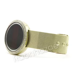 New 14K Gold Digital Smart Watch Mash Band Ruby Cuban Bracelet Set 60G