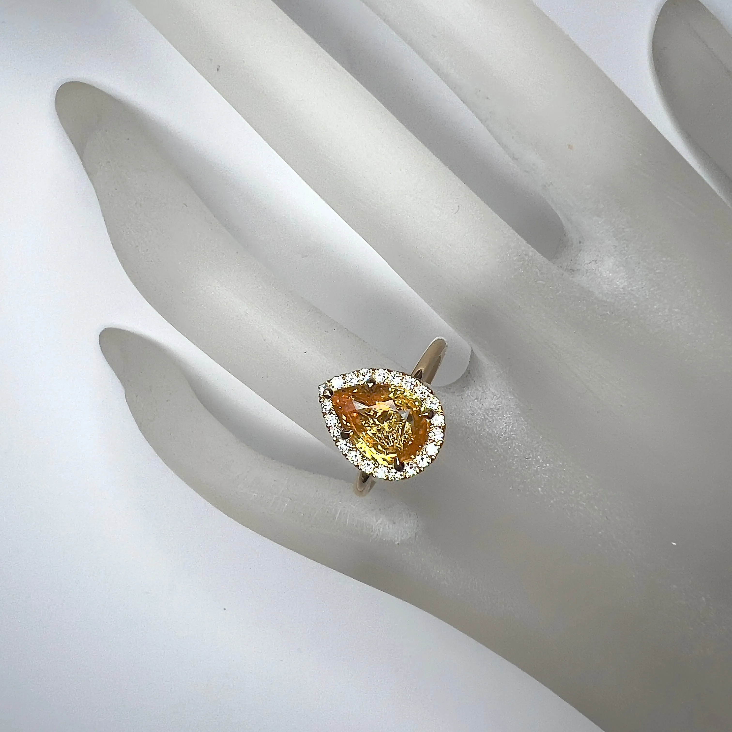Nola 2.64ct Natural Yellow Pear Shaped Sapphire Engagement Ring with Diamond Halo