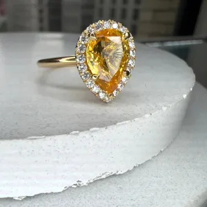 Nola 2.64ct Natural Yellow Pear Shaped Sapphire Engagement Ring with Diamond Halo