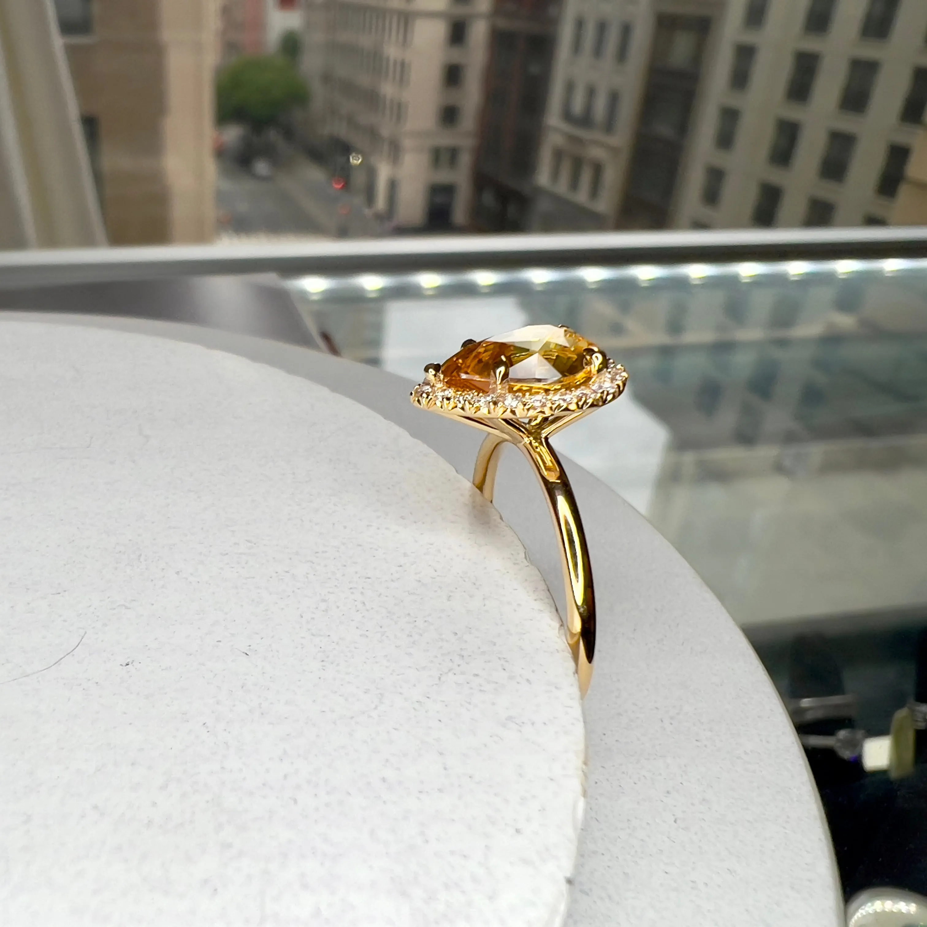 Nola 2.64ct Natural Yellow Pear Shaped Sapphire Engagement Ring with Diamond Halo