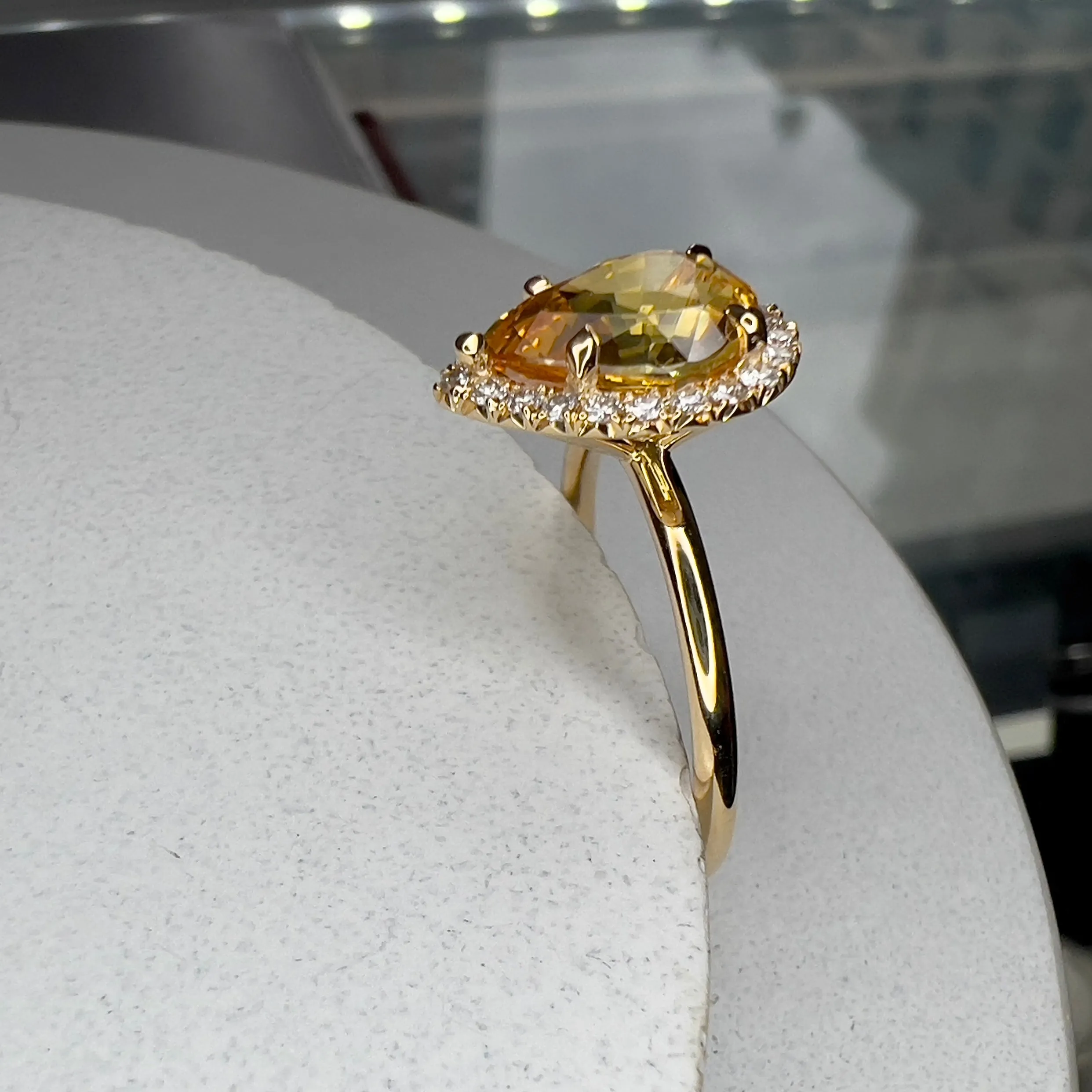 Nola 2.64ct Natural Yellow Pear Shaped Sapphire Engagement Ring with Diamond Halo