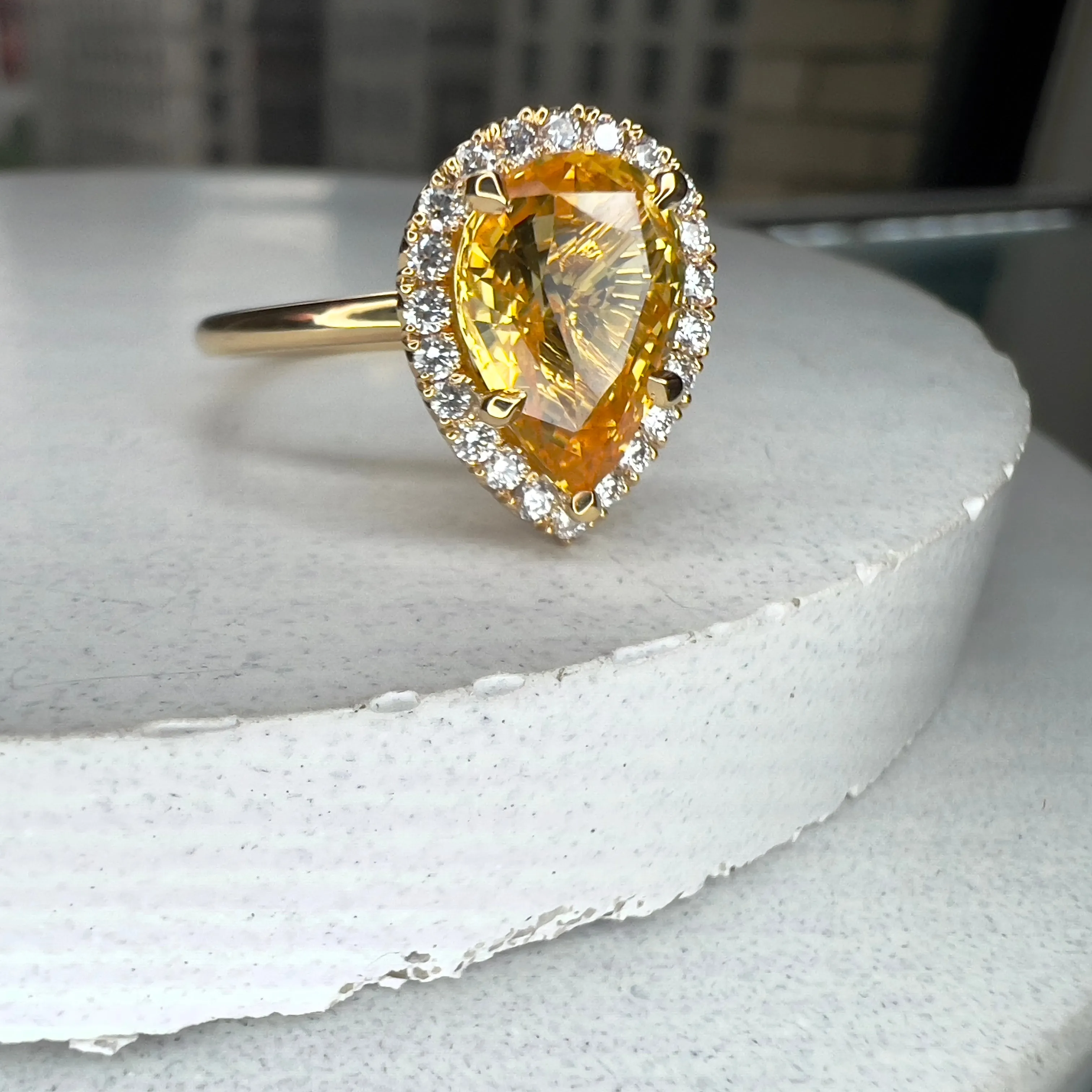 Nola 2.64ct Natural Yellow Pear Shaped Sapphire Engagement Ring with Diamond Halo
