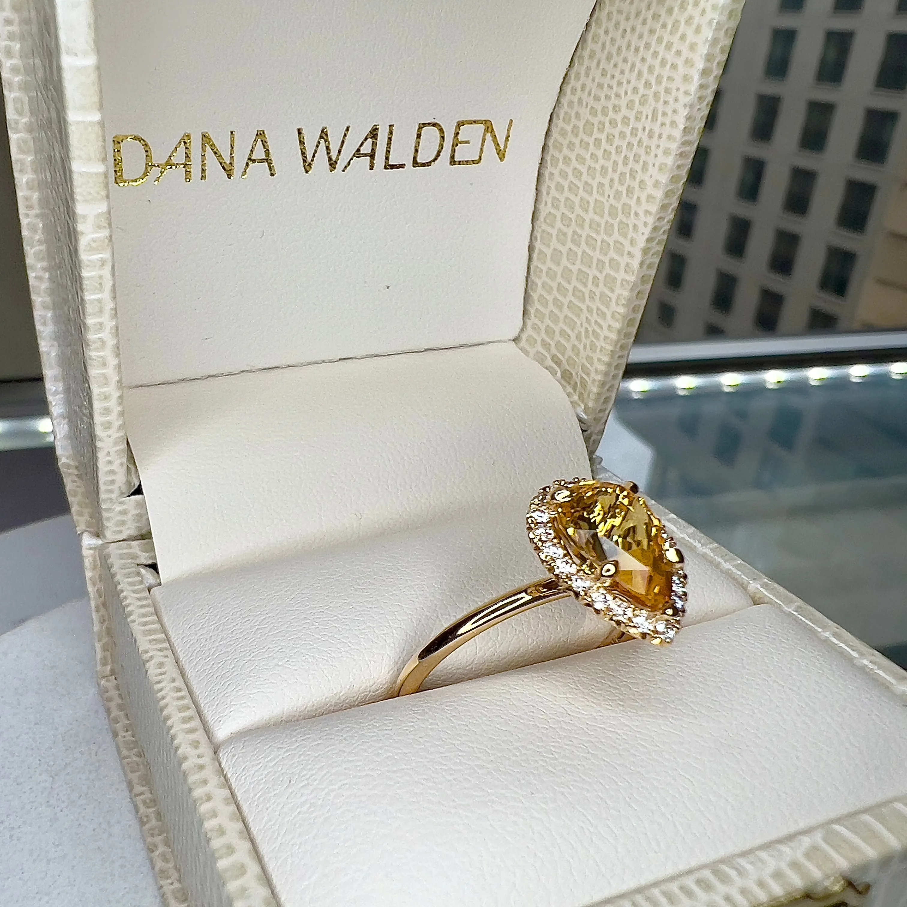 Nola 2.64ct Natural Yellow Pear Shaped Sapphire Engagement Ring with Diamond Halo