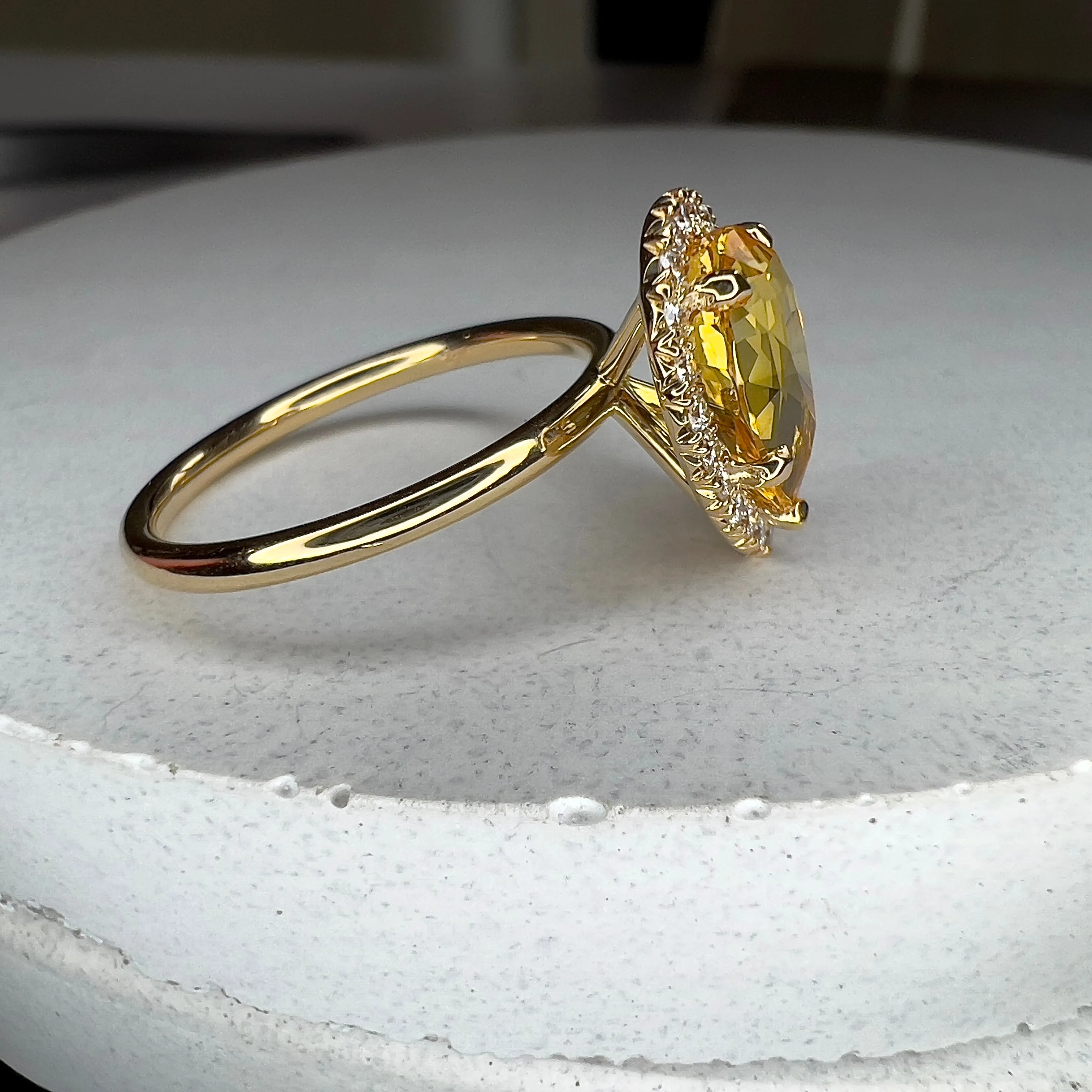 Nola 2.64ct Natural Yellow Pear Shaped Sapphire Engagement Ring with Diamond Halo