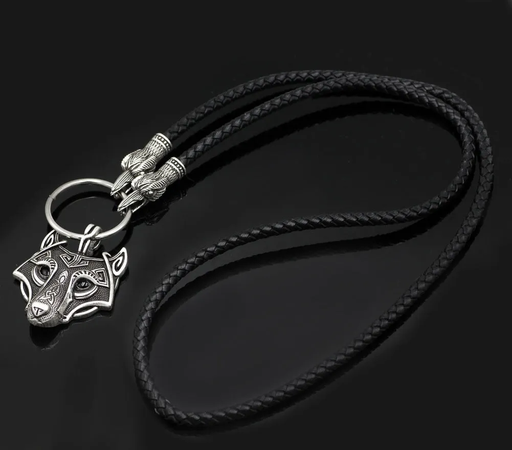 Norse Viking Leather Cord Odin's  Ravens Of Thor's Wolf Necklace NLID003