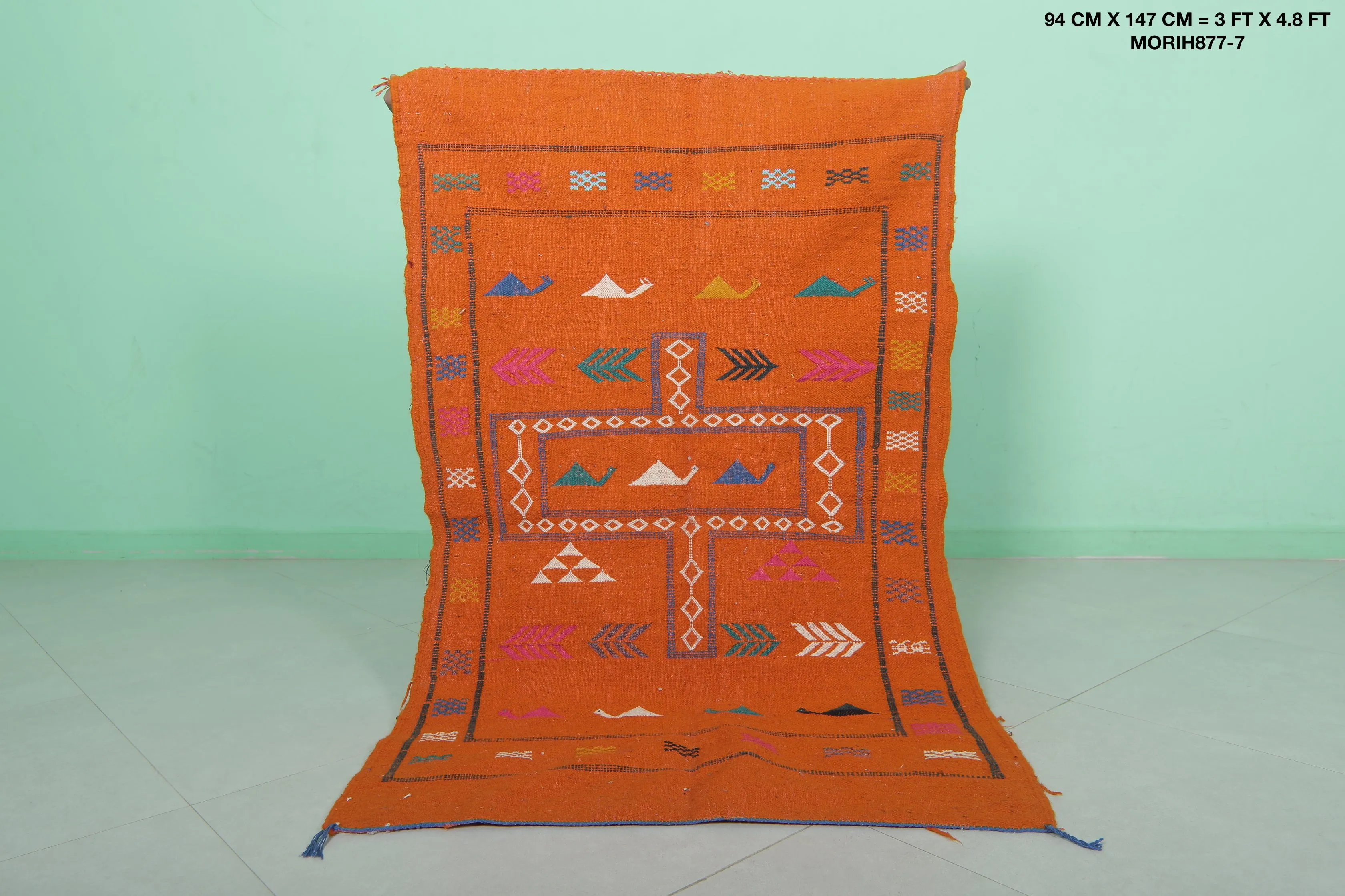 Orange Moroccan Kilim Rug - 3 FT × 4.8 FT | Handwoven Artisan Rug