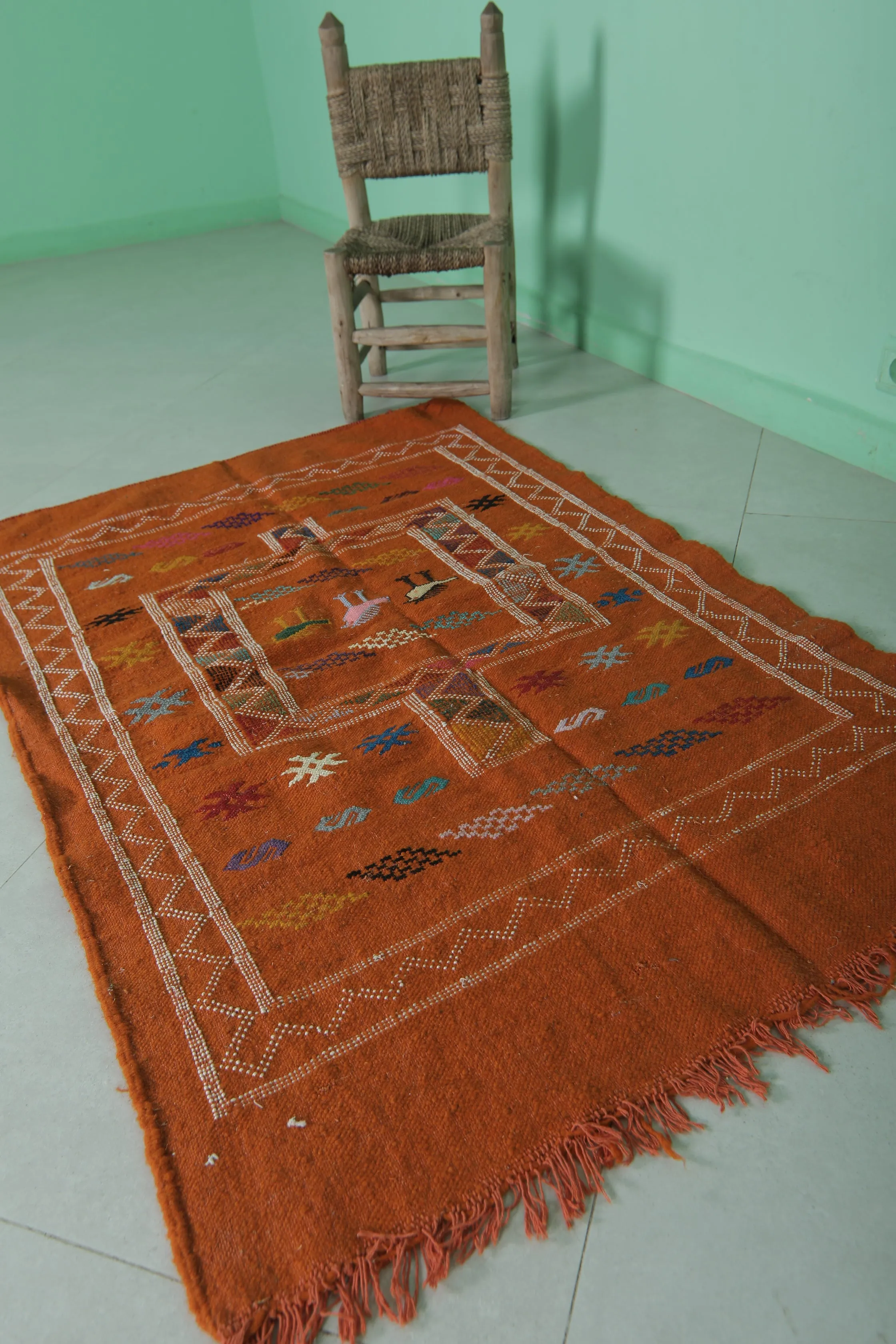 Orange Moroccan Kilim Rug - 3 FT X 4.6 FT - Handwoven Wool
