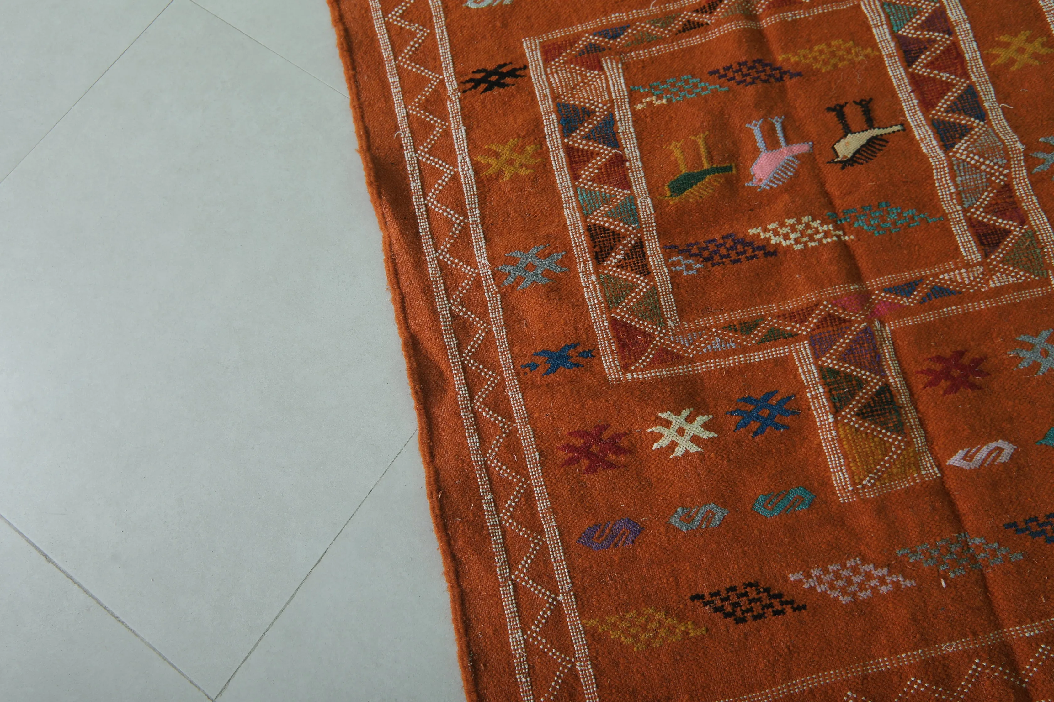 Orange Moroccan Kilim Rug - 3 FT X 4.6 FT - Handwoven Wool