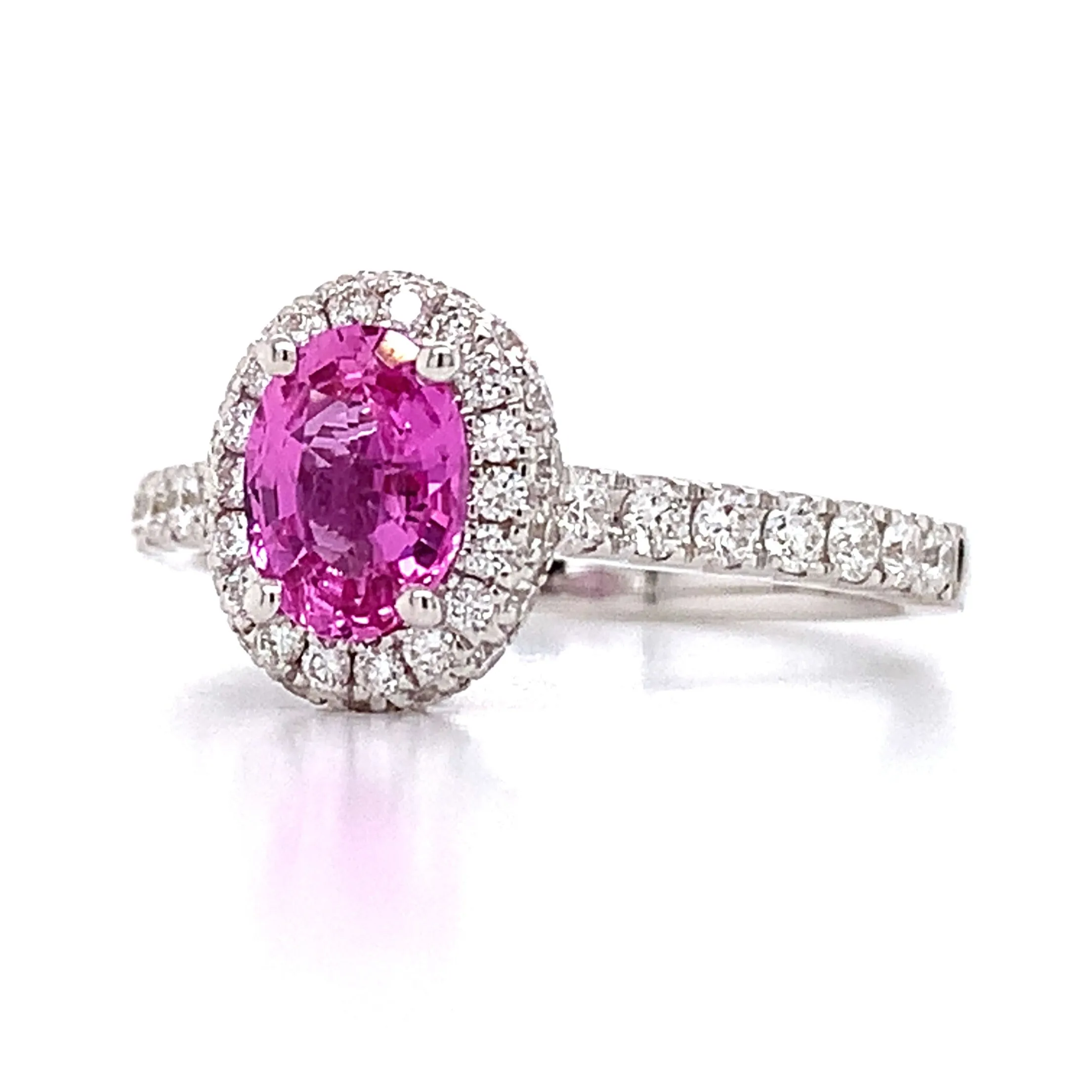 Oval Pink Sapphire Diamond Halo Ring 0.95ct tw