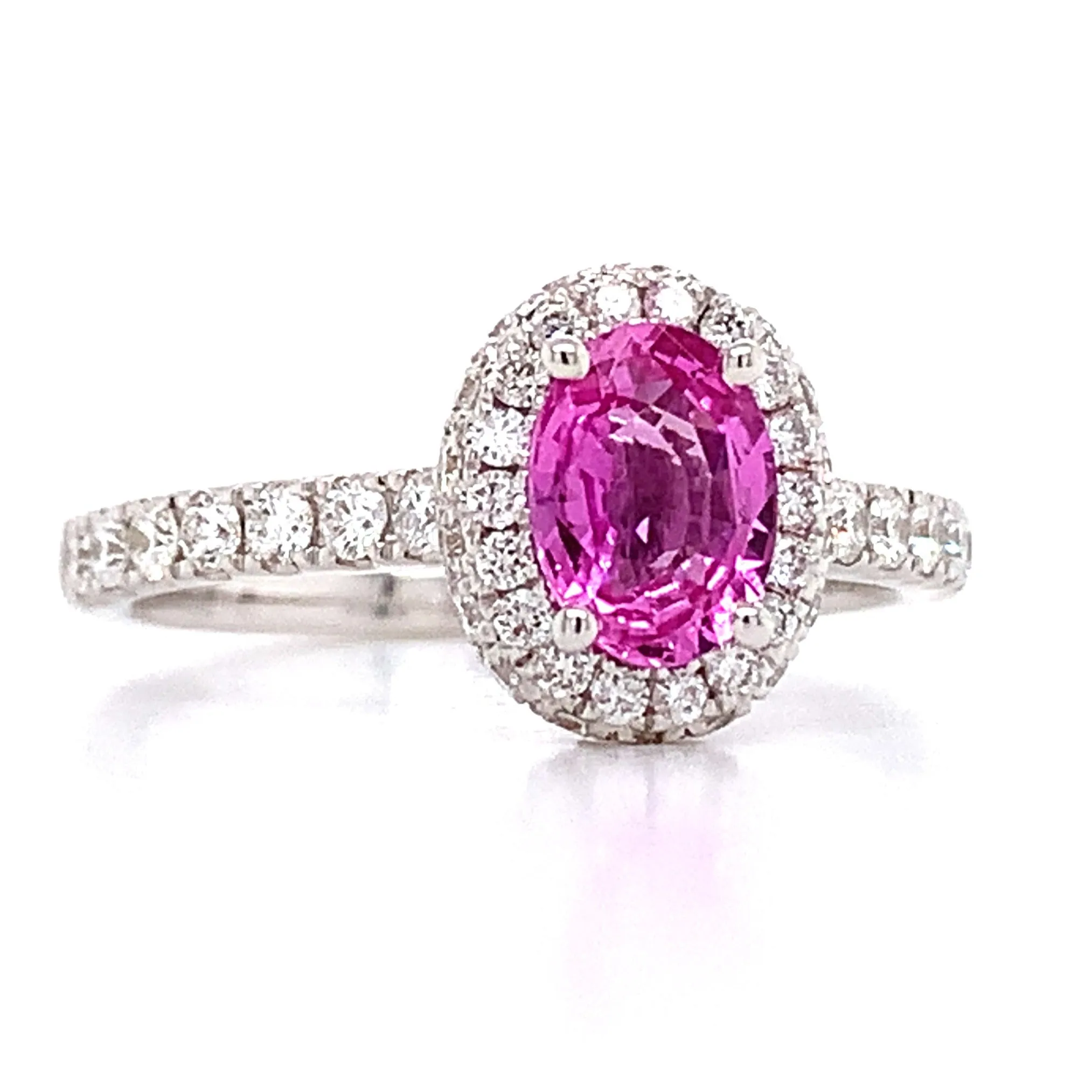 Oval Pink Sapphire Diamond Halo Ring 0.95ct tw