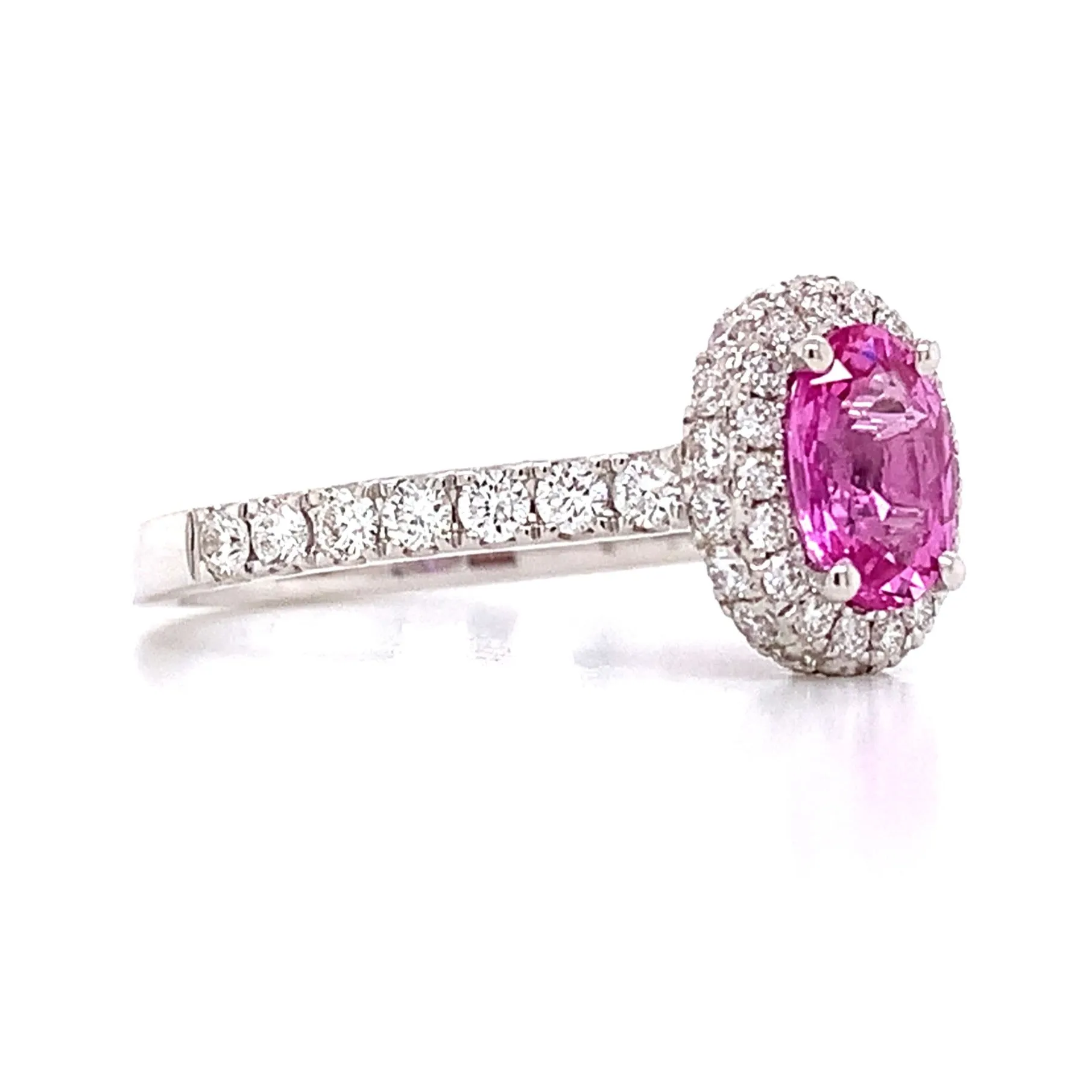 Oval Pink Sapphire Diamond Halo Ring 0.95ct tw
