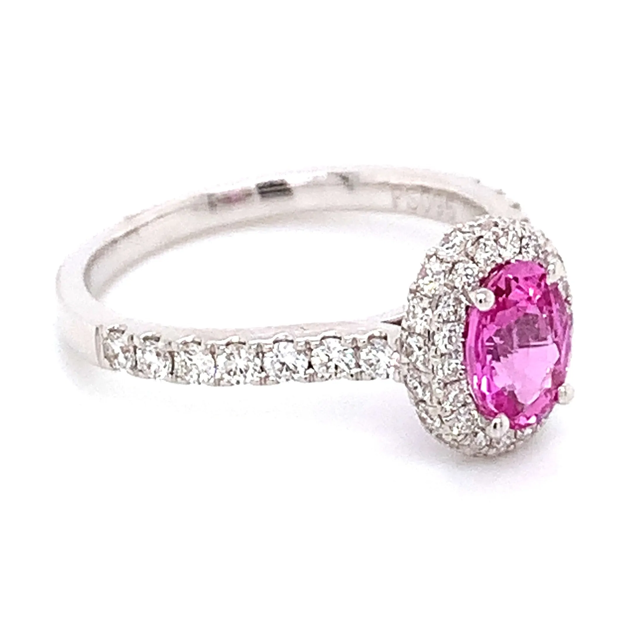 Oval Pink Sapphire Diamond Halo Ring 0.95ct tw