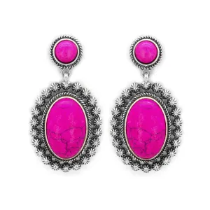 Oval Stone Post Drop Earrings