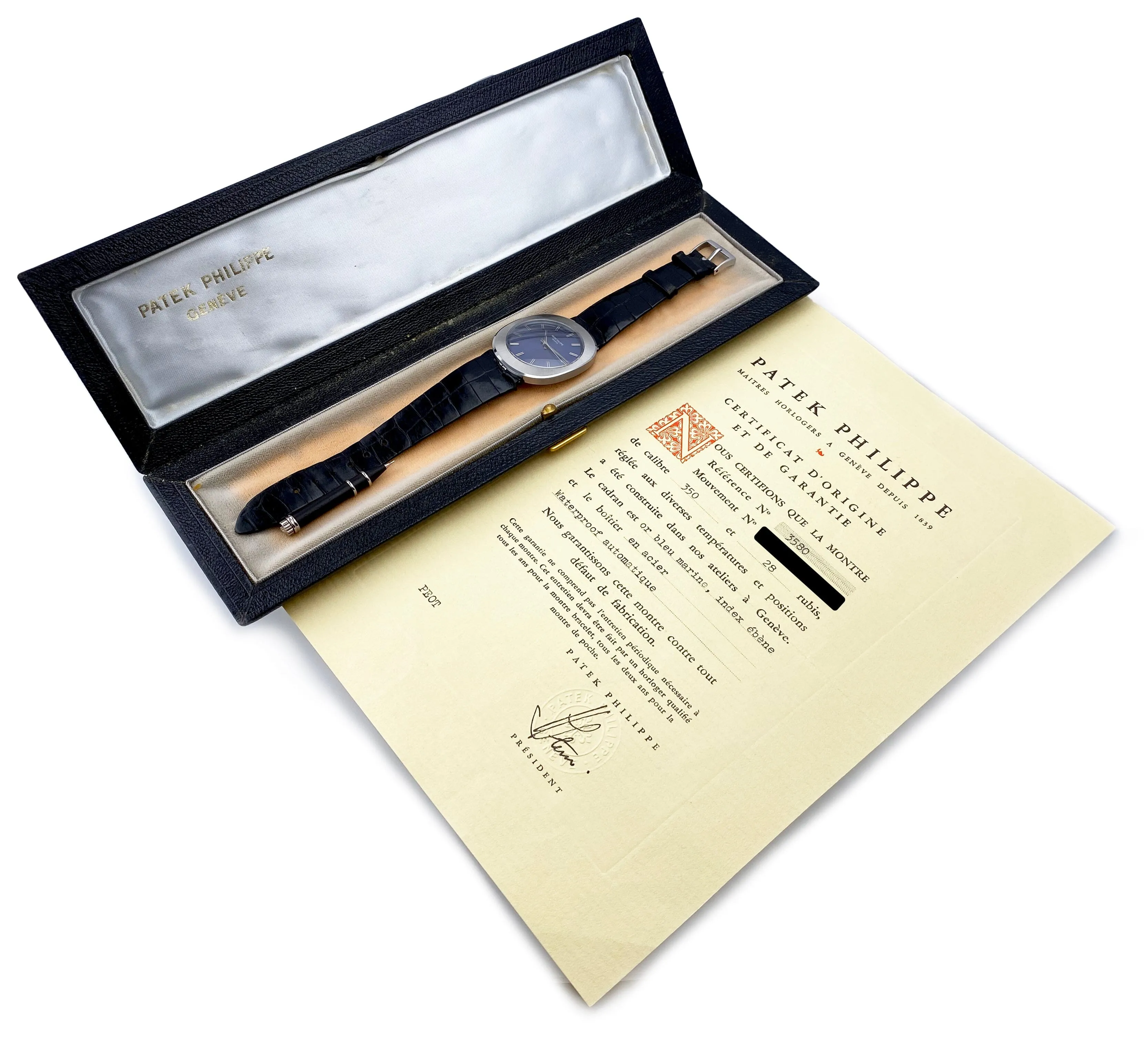 Patek Philippe Vintage 3580 Blue Dial Jumbo "UFO" Watch Box Papers