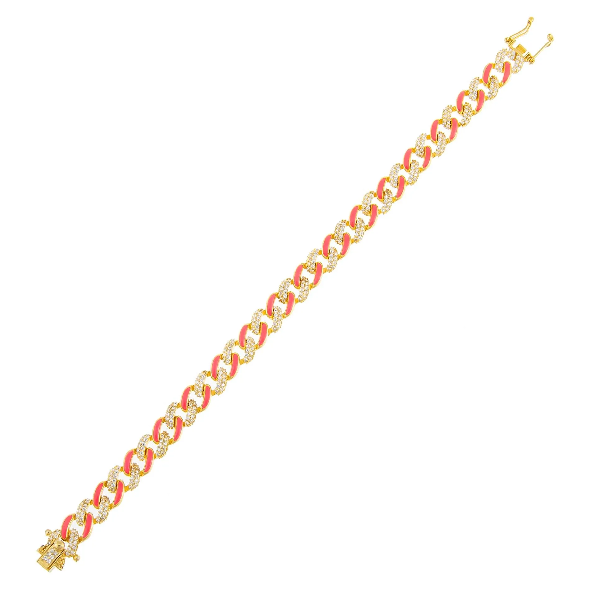 Pavé Neon Pink Enamel Chain Link Bracelet