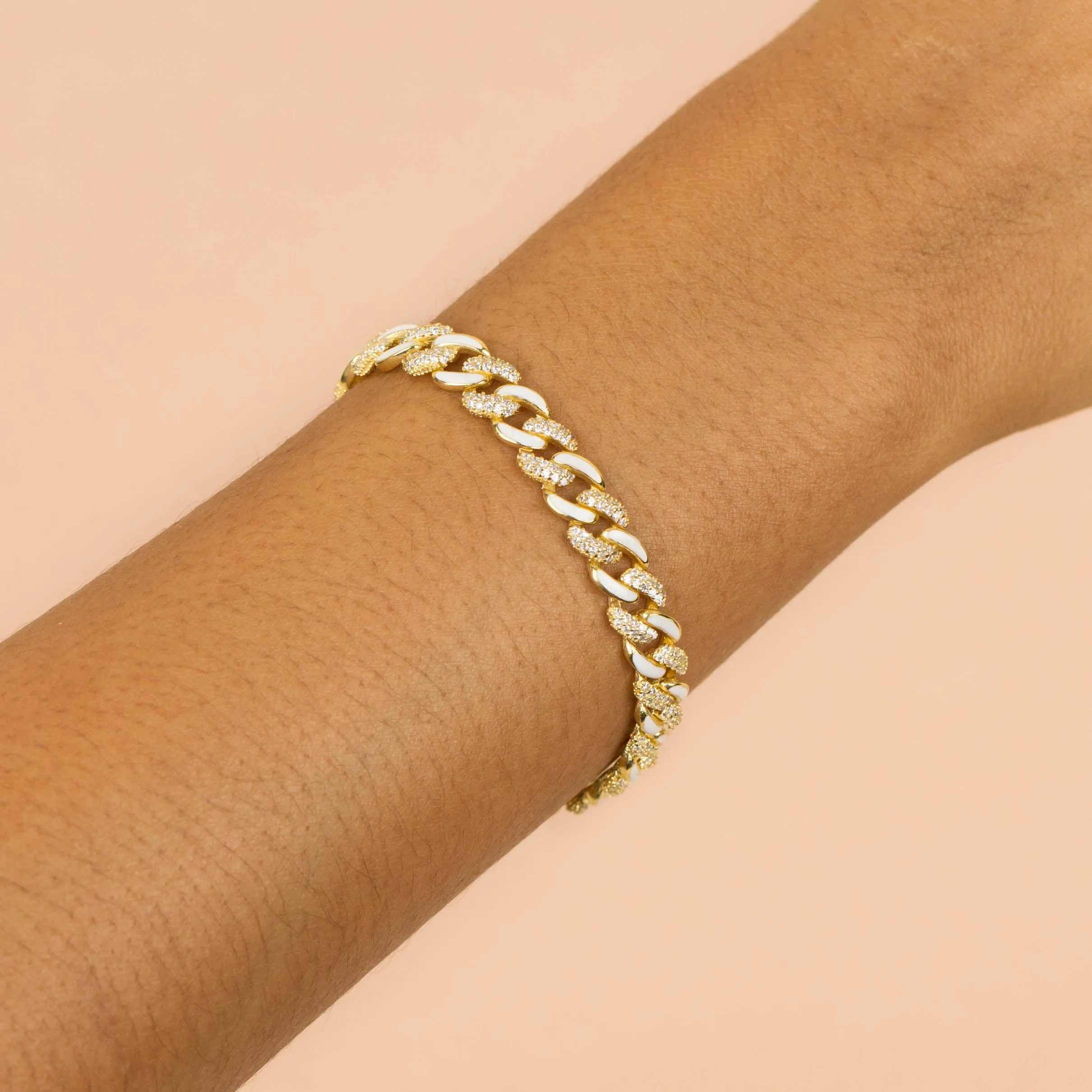 Pavé Neon Pink Enamel Chain Link Bracelet