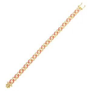 Pavé Neon Pink Enamel Chain Link Bracelet