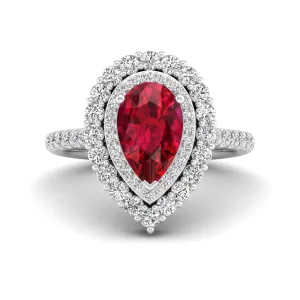 Pear Double Halo Ruby and Diamond Ring