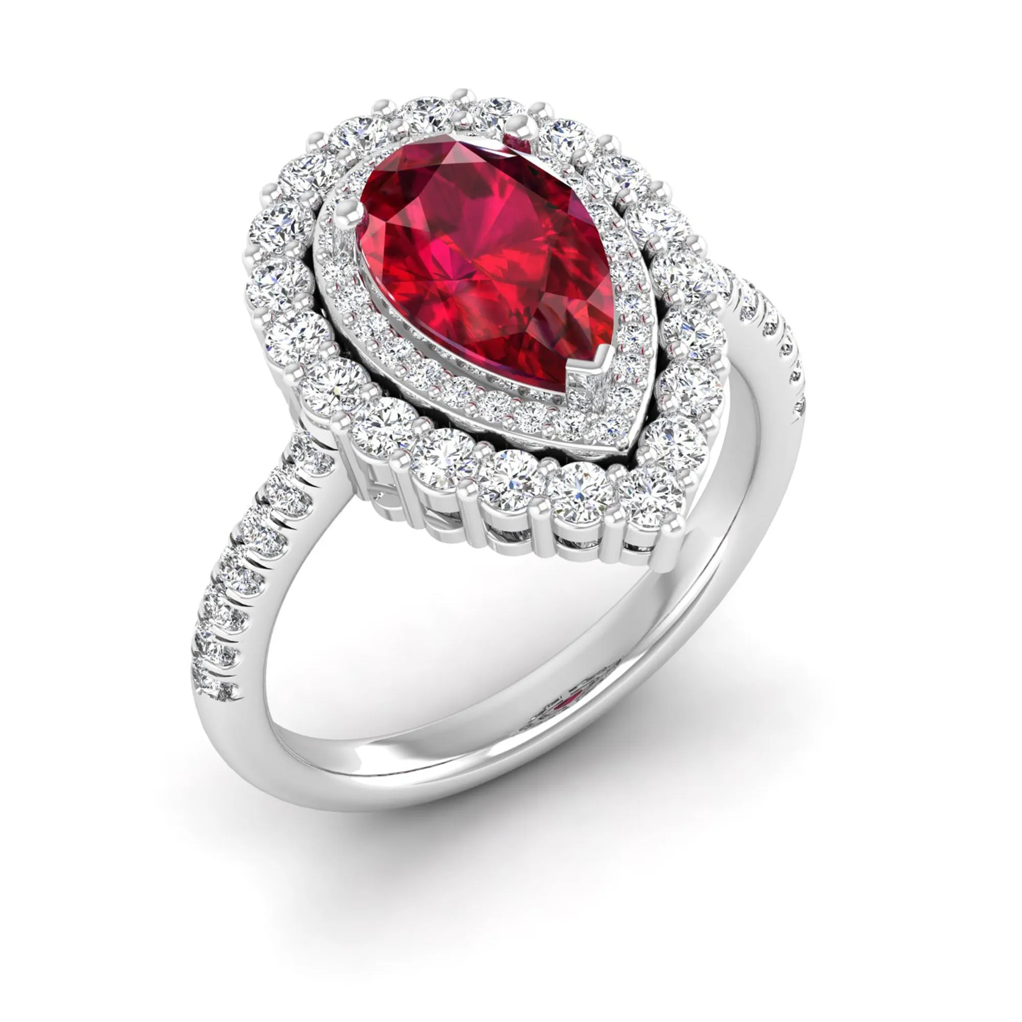 Pear Double Halo Ruby and Diamond Ring