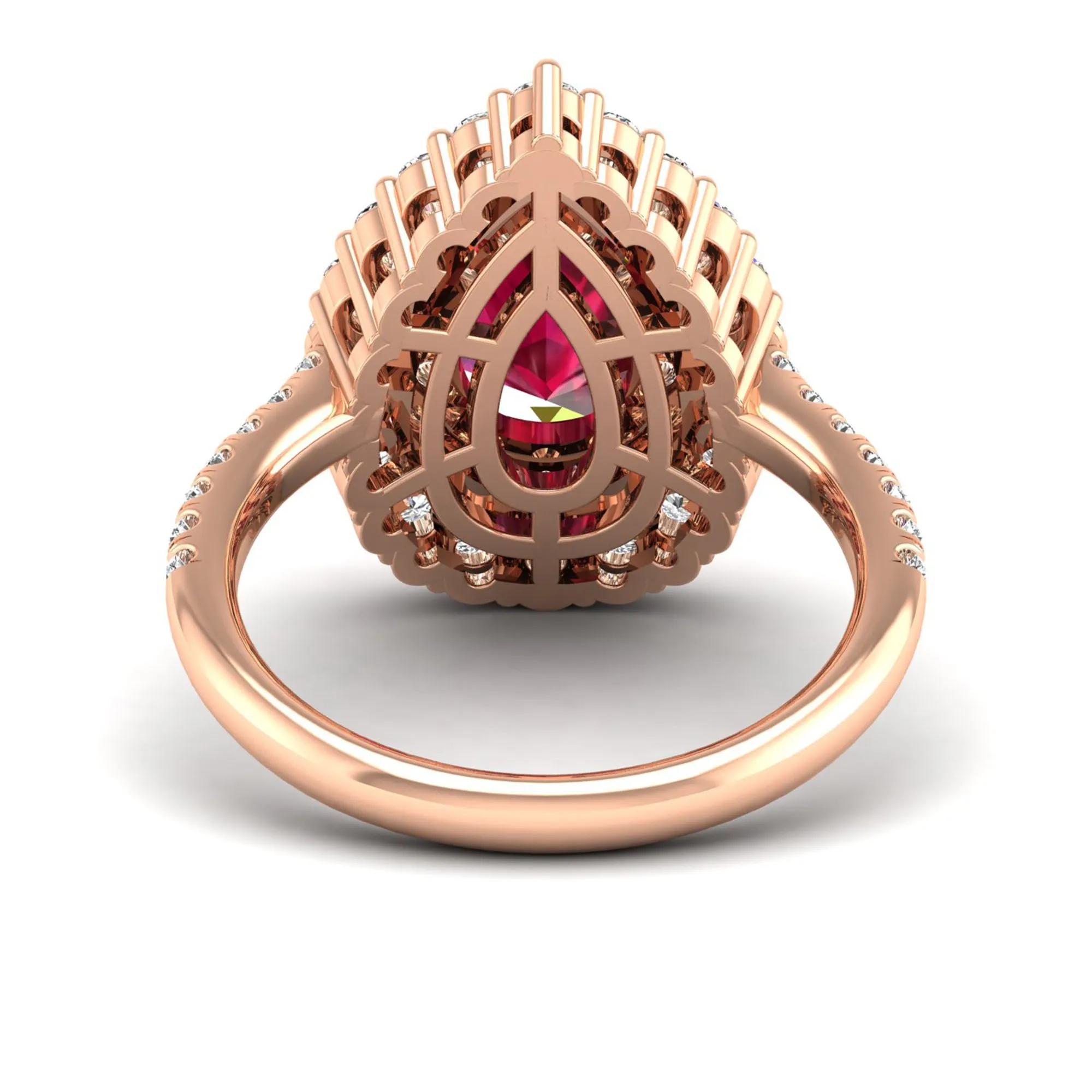 Pear Double Halo Ruby and Diamond Ring