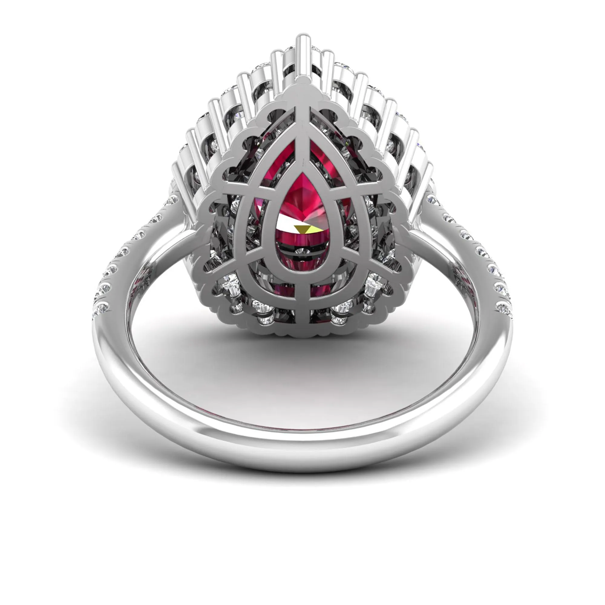Pear Double Halo Ruby and Diamond Ring