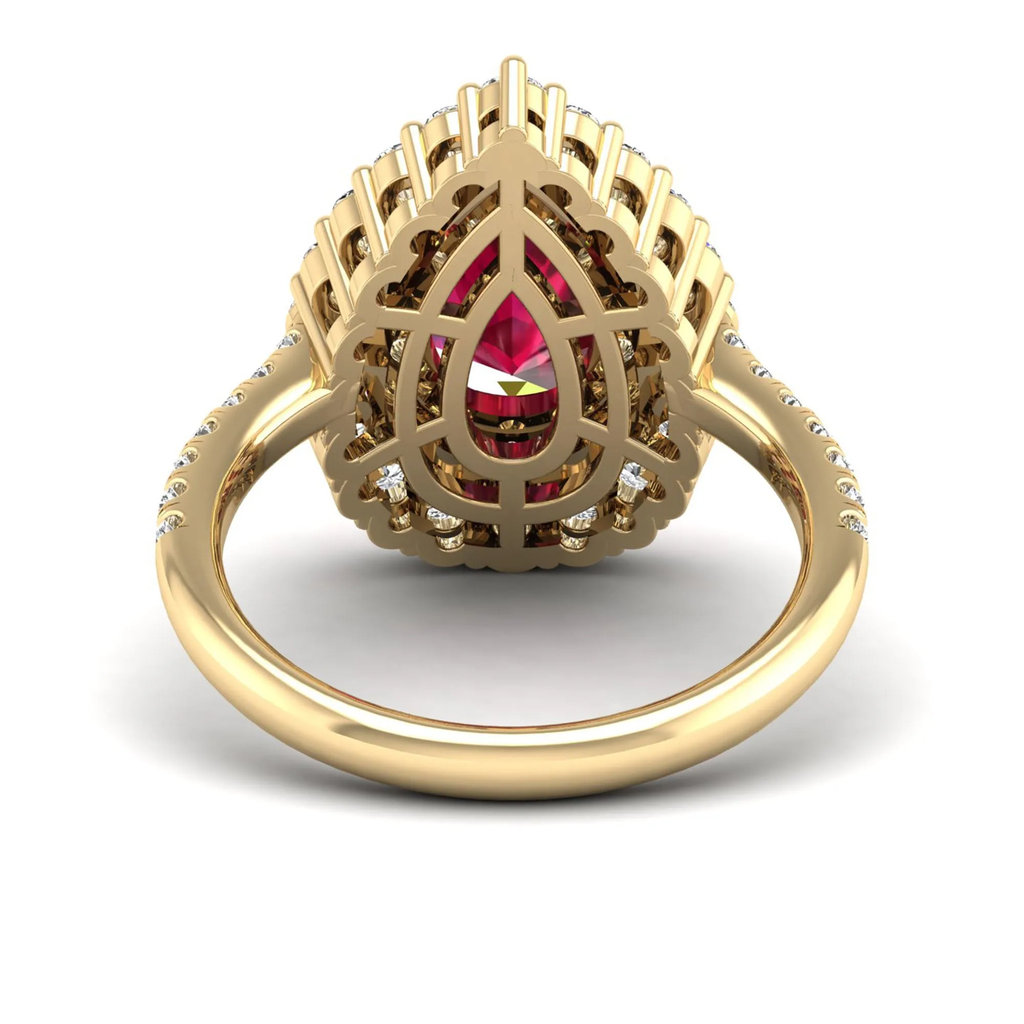 Pear Double Halo Ruby and Diamond Ring