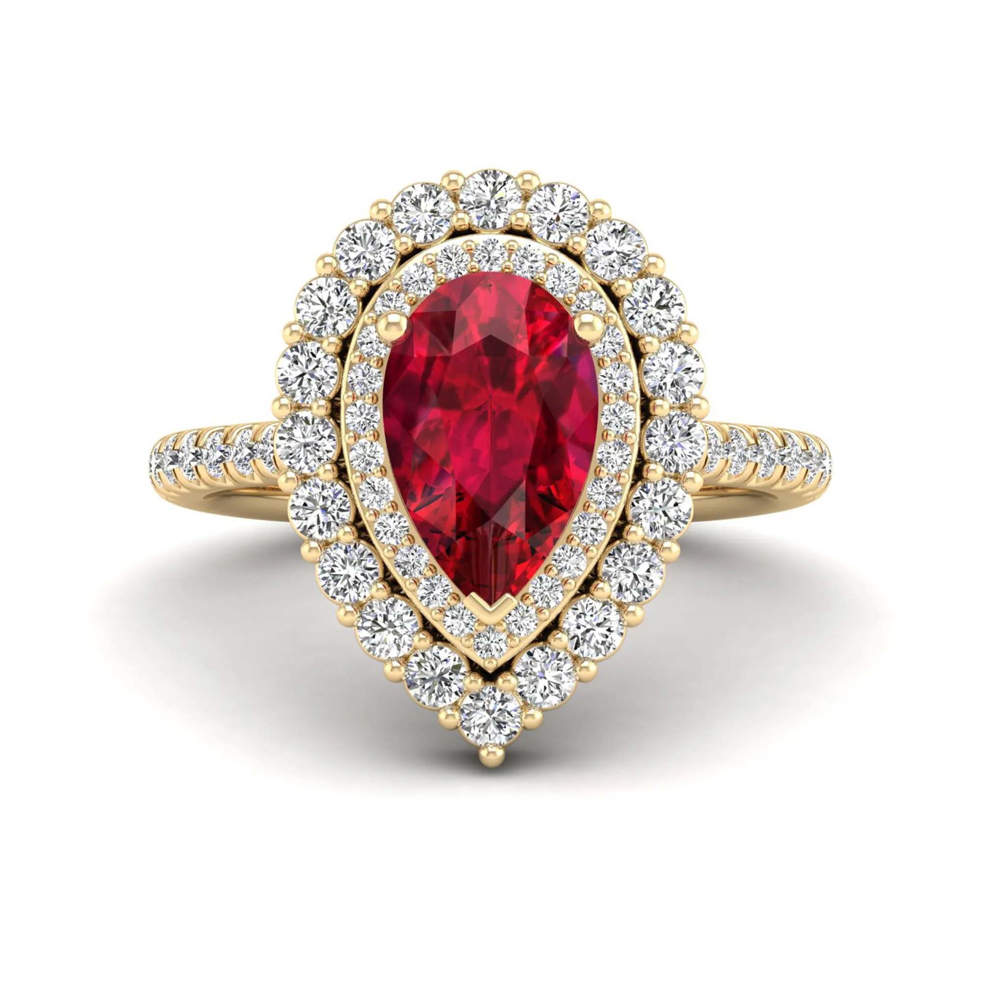 Pear Double Halo Ruby and Diamond Ring