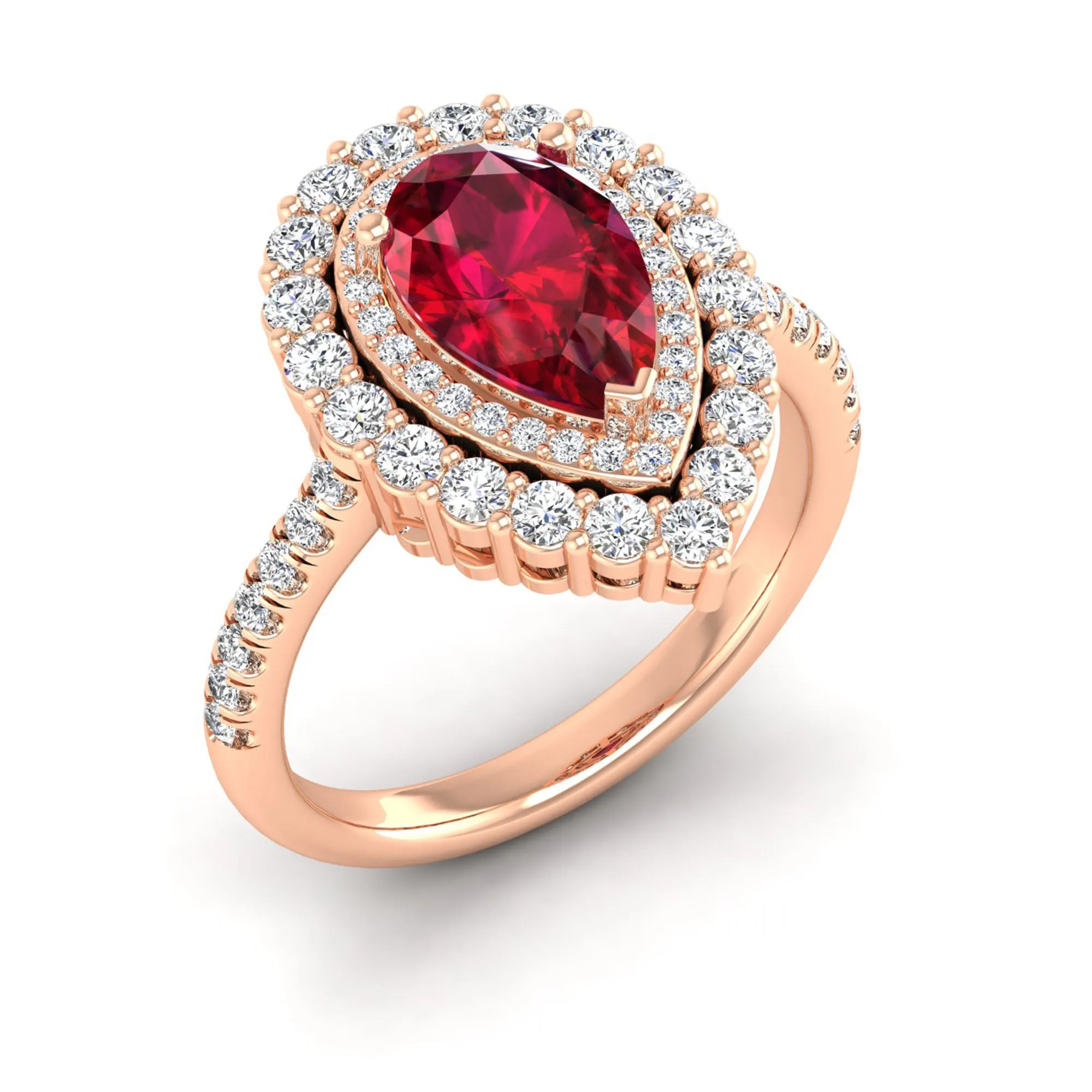 Pear Double Halo Ruby and Diamond Ring