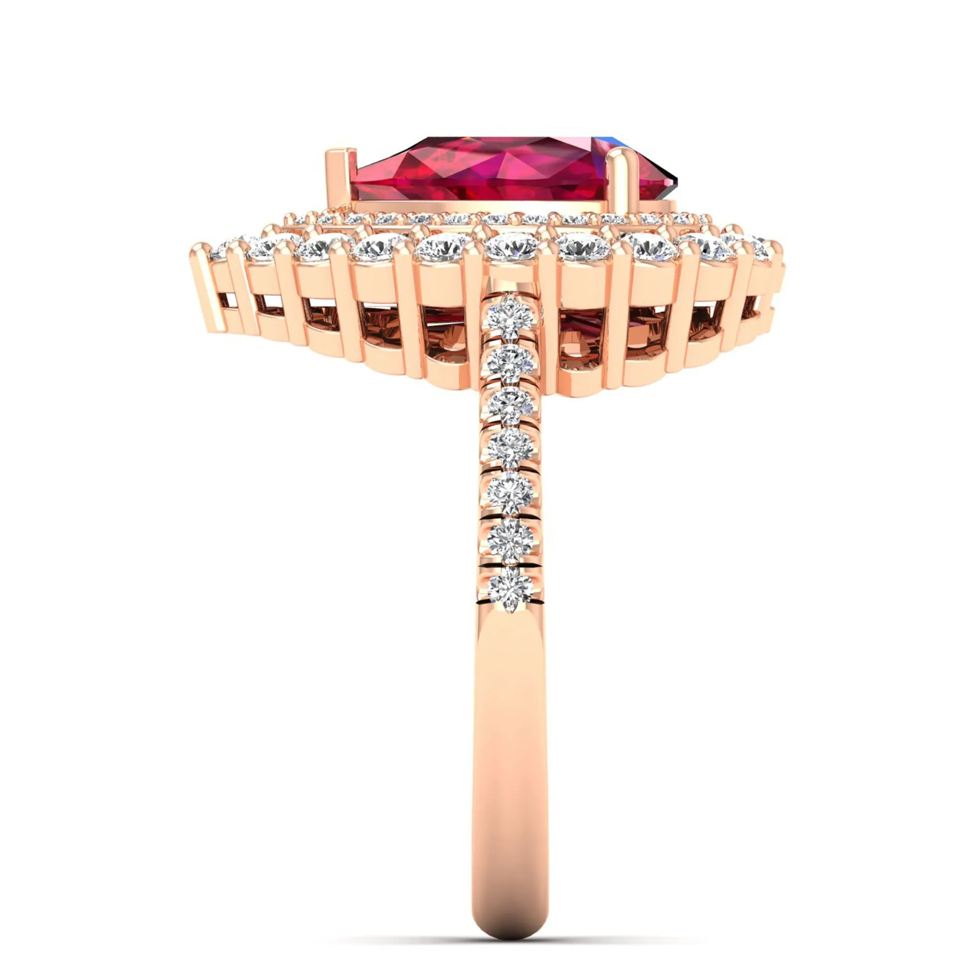 Pear Double Halo Ruby and Diamond Ring