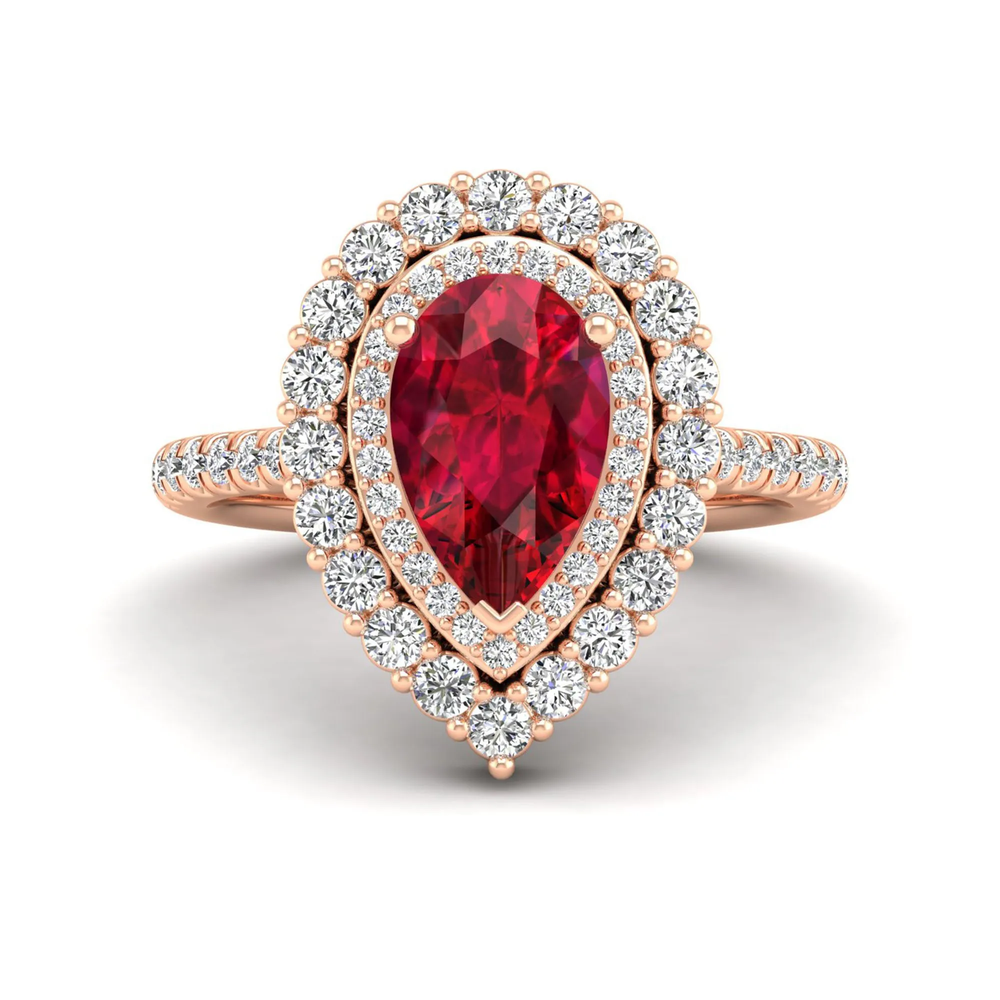 Pear Double Halo Ruby and Diamond Ring