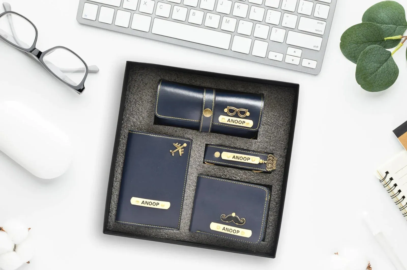 Personalised Black Classic Smart Bottle (1 Litre) & All in One Men's Combo (4 pcs) - Royal Blue