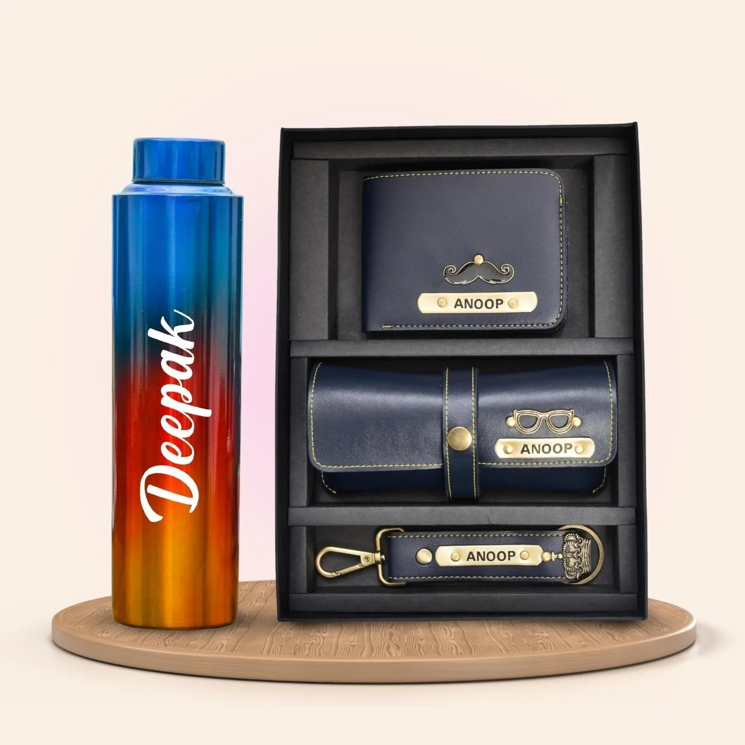 Personalized All in One Men's Combo (3 pcs) & Rainbow Classic Bottle 1Litre - Royal Blue