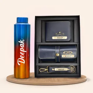 Personalized All in One Men's Combo (3 pcs) & Rainbow Classic Bottle 1Litre - Royal Blue