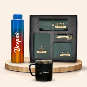 Personalized All in One Men's Combo (4 pcs) & Rainbow Classic Bottle 1Litre & Stainless Steel Mug - Olive Green