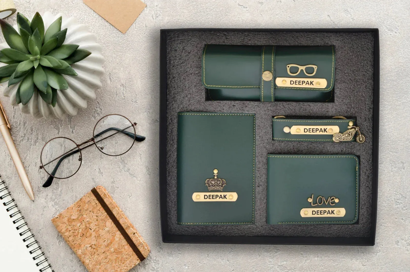 Personalized All in One Men's Combo (4 pcs) & Rainbow Classic Bottle 1Litre & Stainless Steel Mug - Olive Green