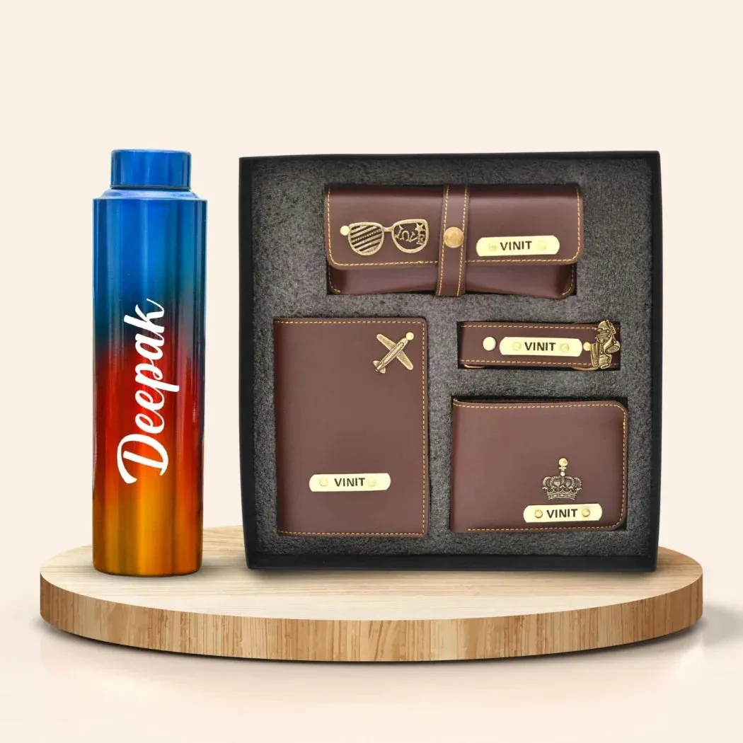 Personalized All in One Men's Combo (4 pcs) & Rainbow Classic Bottle 1Litre - Brown